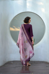 Women's Cotton Purple Embroidered Kurta Pant With Dupatta-AVT-S2037-Purple